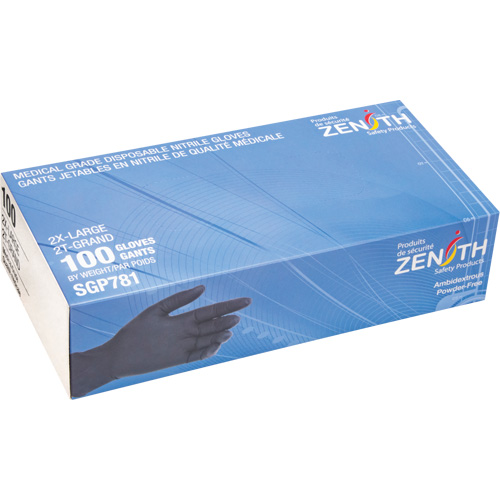 Gants jetables de calibre m&eacute;dical r&eacute;sistants &agrave; la perforation, 2T-Grand, Nitrile, 5 mils, Sans poudre, Noir, Classe 2 Maritime Industrial Rubber