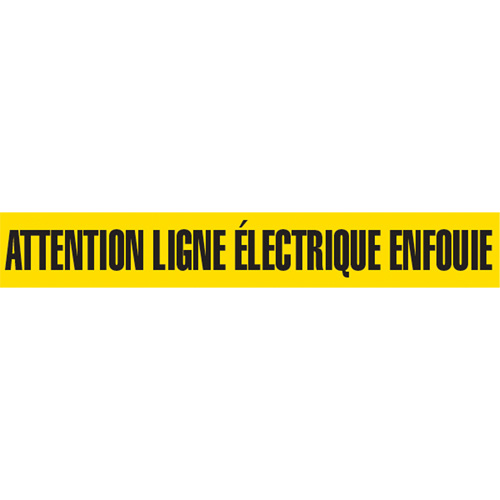 "Attention Ligne &eacute;lectrique Enfouie" Barricade Tape, French, 3" W x 1000' L, Black on Yellow Maritime Industrial Rubber
