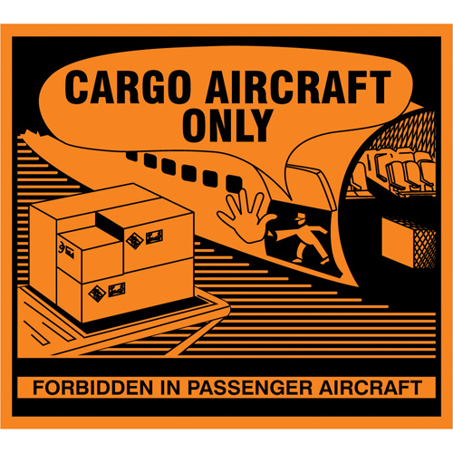 "Cargo Aircraft Only" Handling Labels, 4-3/4" L x 4-1/4" W, Orange Maritime Industrial Rubber