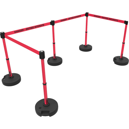Ensemble de montants pour barri&egrave;re Plus, Plastique, 42" h, Ruban Rouge, Longueur du ruban 15' Maritime Industrial Rubber