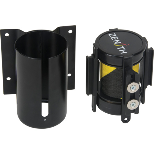 Wall Mount Barrier with Magnetic Tape, Steel, Screw Mount, 7', Black and Yellow Tape Maritime Industrial Rubber
