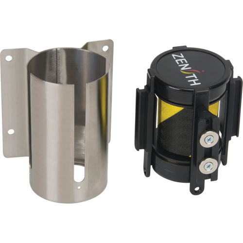 Wall Mount Barrier with Magnetic Tape, Steel, Screw Mount, 7', Black and Yellow Tape Maritime Industrial Rubber