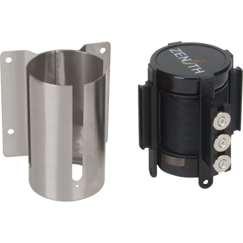Barri&egrave;re &agrave; fixation murale avec ruban magn&eacute;tique, Acier, Fixation par vis, 12', Ruban Noir Maritime Industrial Rubber