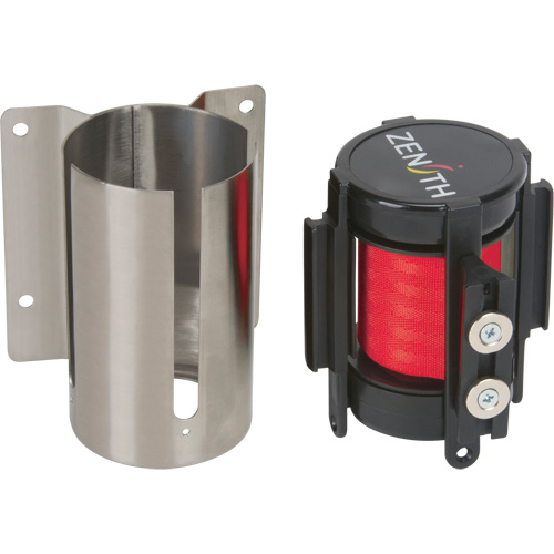 Barri&egrave;re &agrave; fixation murale avec ruban magn&eacute;tique, Acier, Fixation par vis, 7', Ruban Rouge Maritime Industrial Rubber