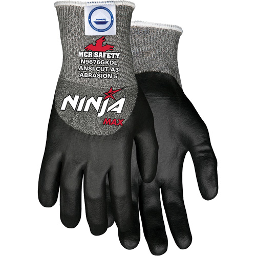 Gants r&eacute;sistant aux coupures Max Ninja, Taille Moyen, Calibre 10, Rev&ecirc;tement Bipolym&egrave;re, Enveloppe en Dyneema, ASTM ANSI niveau A3 Maritime Industrial Rubber