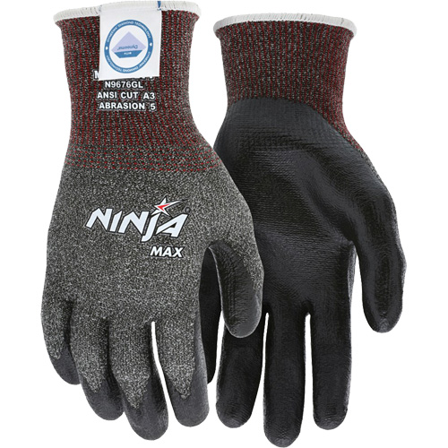Gants r&eacute;sistant aux coupures Max Ninja, Taille Grand, Calibre 10, Rev&ecirc;tement Bipolym&egrave;re, Enveloppe en Dyneema, ASTM ANSI niveau A3 Maritime Industrial Rubber