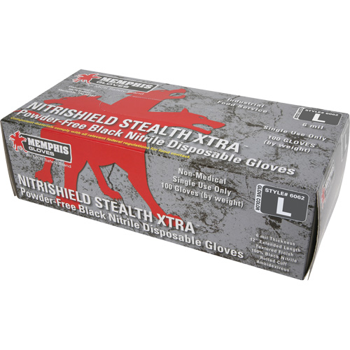 Gants jetables NitriShield Stealth Extra, Grand, Nitrile, 6 mils, Sans poudre, Noir Maritime Industrial Rubber