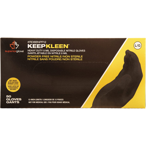 KeepKleen&reg; Disposable Gloves, Large, Nitrile, 8-mil, Powder-Free, Black Maritime Industrial Rubber