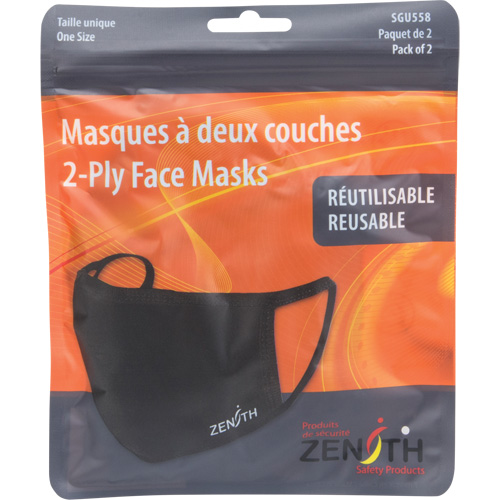 Masques r&eacute;utilisable &agrave; deux couches, Polyester, Noir Maritime Industrial Rubber