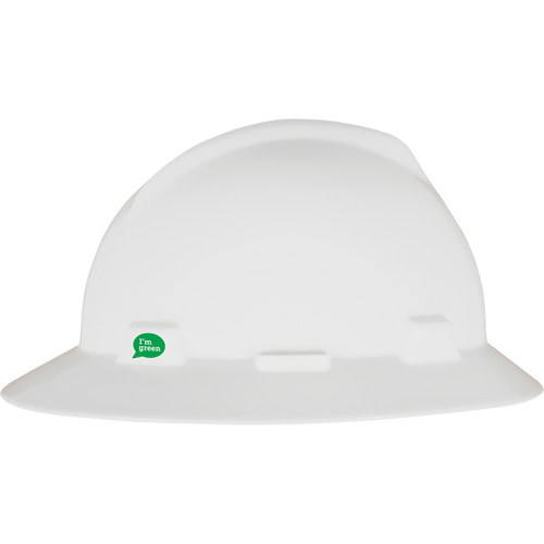 Casque de s&eacute;curit&eacute; &agrave; bord complet V-Gard GREEN avec fentes, R&eacute;pond aux normes CSA type 1, Suspension Rochet Maritime Industrial Rubber