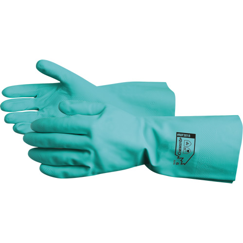 Chemstop Chemical Resistant Gloves, Size 7, 12" L, Nitrile, Flock-Lined Inner Lining, 15-mil Maritime Industrial Rubber