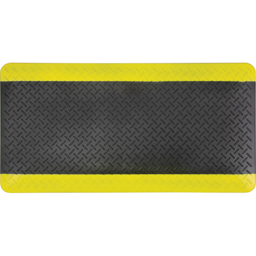 Tapis antifatigue, Losange, 1-2/3' x 3-1/4' x 3/4", Noir/Jaune, Polyur&eacute;thane Maritime Industrial Rubber