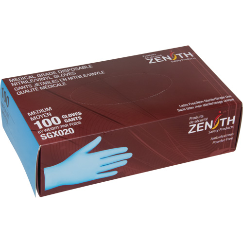 Gants tactiles jetables de calibre m&eacute;dical, Moyen, Nitrile/vinyle, 4,5 mils, Sans poudre, Bleu, Classe 2 Maritime Industrial Rubber