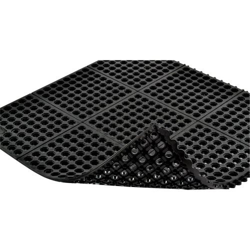 Cushion-Ease&reg; 550 Interlocking Anti-Fatigue Mat, Slotted, 3' x 3' x 3/4", Black, Rubber Maritime Industrial Rubber