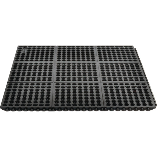 Cushion-Ease&reg; 550 Interlocking Anti-Fatigue Mat, Slotted, 3' x 3' x 3/4", Black, Rubber Maritime Industrial Rubber