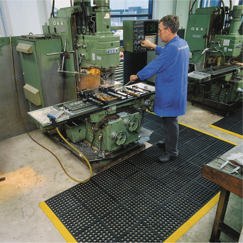 Cushion-Ease&reg; 550 Interlocking Anti-Fatigue Mat, Slotted, 3' x 3' x 3/4", Black, Rubber Maritime Industrial Rubber