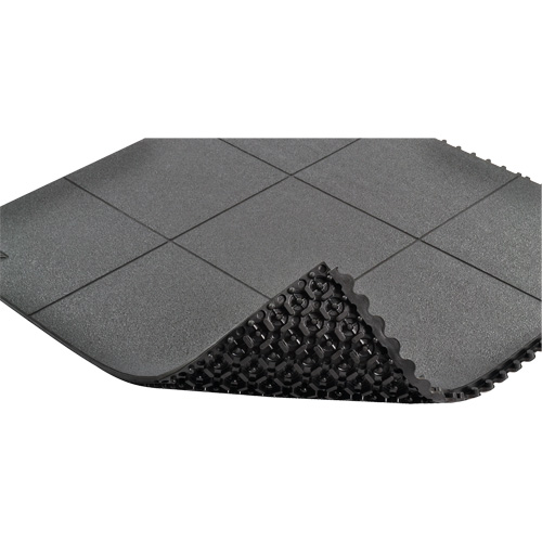 Tapis antifatigue &agrave; imbrication Cushion-Ease, Rugueux, 3' x 3' x 3/4", Noir, Caoutchouc naturel Maritime Industrial Rubber