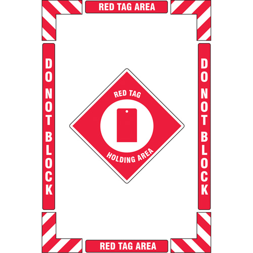 "Red Tag Holding Area" Floor Marking Kit, Adhesive, English with Pictogram Maritime Industrial Rubber