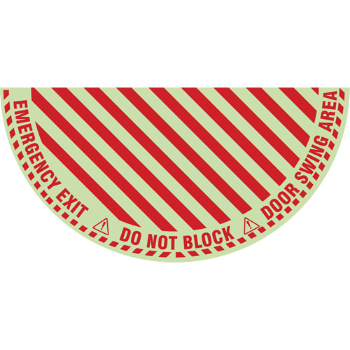 "Emergency Exit" Half Circle Swing Door Floor Sign, Adhesive, English with Pictogram Maritime Industrial Rubber