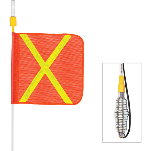 Tiges de s&eacute;curit&eacute; tout-temps de s&eacute;rie lourde avec lumi&egrave;re DEL constante Safety Whip, Fixation Ressort, Hauteur 10', Orange avec X r&eacute;fl&eacute;chissant Maritime Industrial Rubber