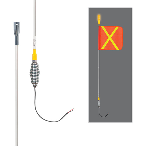 Tiges de s&eacute;curit&eacute; tout-temps de s&eacute;rie lourde avec lumi&egrave;re DEL constante Safety Whip, Fixation Ressort, Hauteur 3', Orange avec X r&eacute;fl&eacute;chissant Maritime Industrial Rubber