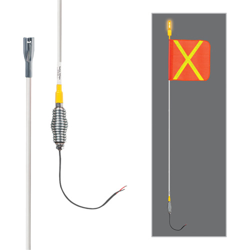 Tiges de s&eacute;curit&eacute; tout-temps de s&eacute;rie lourde avec lumi&egrave;re DEL constante Safety Whip, Fixation Ressort, Hauteur 5', Orange avec X r&eacute;fl&eacute;chissant Maritime Industrial Rubber