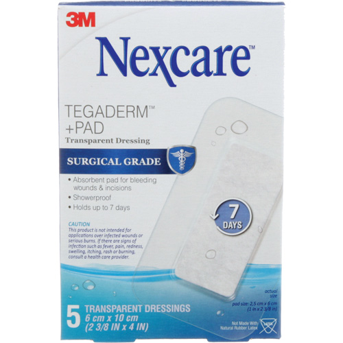 Nexcare Tegaderm + Pad Transparent Dressing, Rectangular/Square, 4", Plastic, Sterile Maritime Industrial Rubber