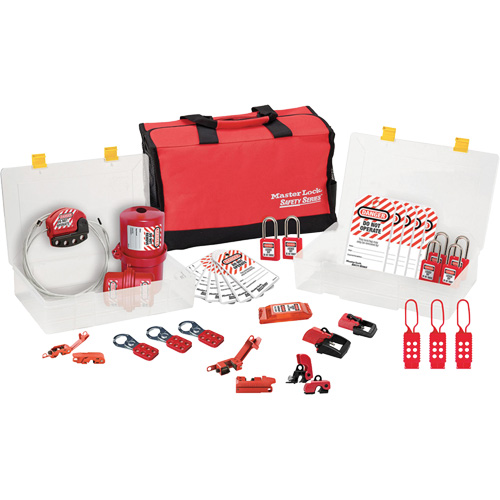 Trousse de cadenassage avec cadenas en thermoplastique de qualit&eacute; sup&eacute;rieure Zenex, Ensemble &eacute;lectrique, 27 composants compris Maritime Industrial Rubber
