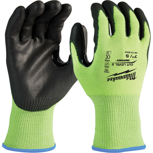 High-Visibility Cut-Resistant Gloves, Size Small, 15 Gauge, Nitrile/Polyurethane Coated, Polyethylene Shell, ANSI/ISEA 105 Level 2 Maritime Industrial Rubber