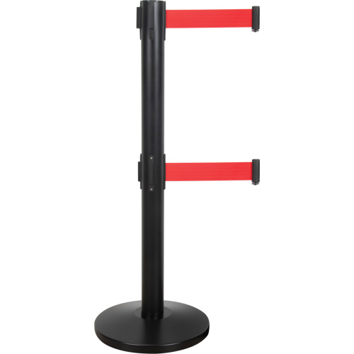 Barri&egrave;re pour le contr&ocirc;le des foules &agrave; courroie double, Acier, 35" h, Ruban Rouge, Longueur du ruban 7' Maritime Industrial Rubber