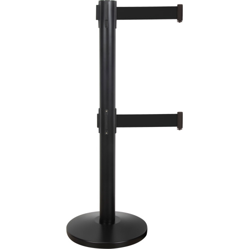 Barri&egrave;re pour le contr&ocirc;le des foules &agrave; courroie double, Acier, 35" h, Ruban Noir, Longueur du ruban 7' Maritime Industrial Rubber