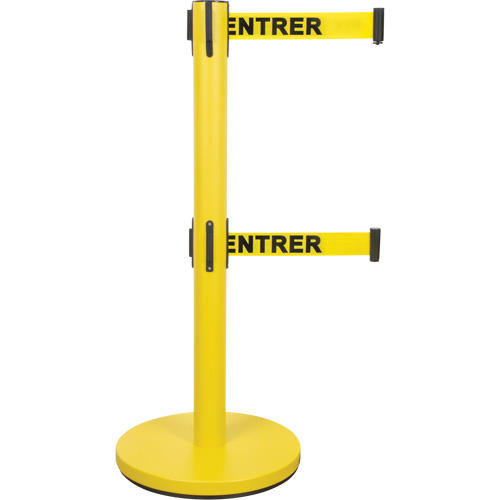 Barri&egrave;re pour le contr&ocirc;le des foules &agrave; courroie double, Acier, 35" h, Ruban Jaune, Longueur du ruban 7' Maritime Industrial Rubber