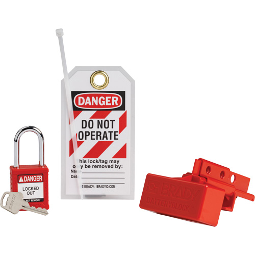 BatteryBlock Forklift Power Connector Lockout with Nylon Safety Padlock, Electrical Kit, 3 Components Maritime Industrial Rubber