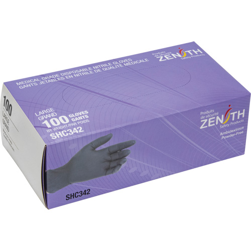 Medical Grade Disposable Gloves, Large, Nitrile, 6-mil, Powder-Free, Black, Class 2 Maritime Industrial Rubber