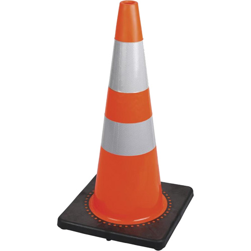 183 C&ocirc;ne de s&eacute;curit&eacute; flexible de premi&egrave;re qualit&eacute;, 28", Orange, Bande(s) r&eacute;fl&eacute;chissante(s) 4" & 6" Maritime Industrial Rubber
