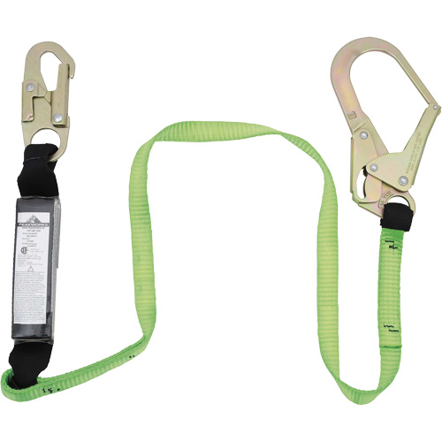 SA-5402-4 Shock Absorbing Lanyard, 4', Rebar Hook Center, Snap Hook Leg Ends, Polyester Maritime Industrial Rubber