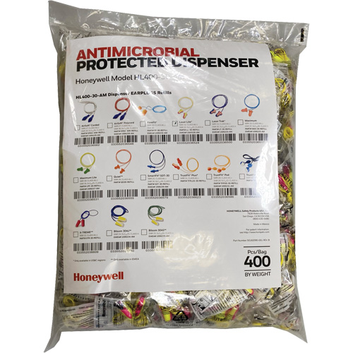 LL-30 Earplugs Refill for HL400 Dispenser, Bulk - Polybag, Corded Maritime Industrial Rubber