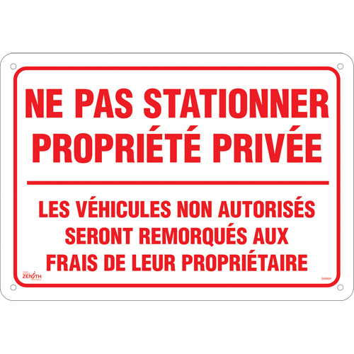"Ne pas stationner propri&eacute;t&eacute; priv&eacute;e" Sign, 14" x 20", Aluminum, French Maritime Industrial Rubber