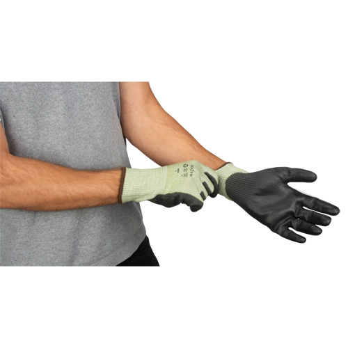 Eco-Friendly Seamless Cut-Resistant Gloves, Size 10, 13 Gauge, Polyurethane Coated, HPPE/RPET Shell, ASTM ANSI Level A4 Maritime Industrial Rubber