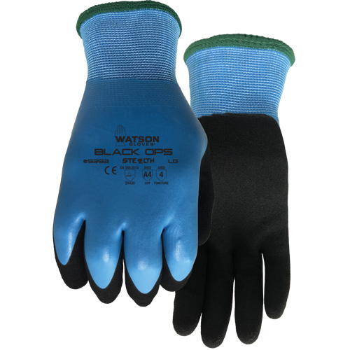 Gants hydrofuges Stealth Black Ops, Taille Petit, Calibre 15, Rev&ecirc;tement Latex de caoutchouc, Enveloppe en Fibre de verre/Polyester, ASTM ANSI niveau A4 Maritime Industrial Rubber