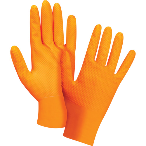 Gants d'examen de poids lourd &agrave; prise tactile, Petit, Nitrile, 8 mils, Sans poudre, Orange, Classe 2 Maritime Industrial Rubber