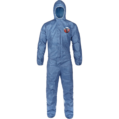 Hooded Coveralls, Large, Blue, MicroMax&reg; VP Maritime Industrial Rubber