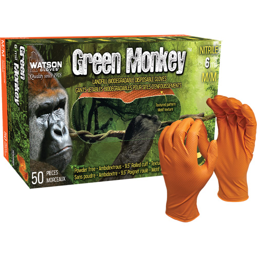 Gants jetables GreenMonkey, Petit, Nitrile, 6 mils, Sans poudre, Orange Maritime Industrial Rubber