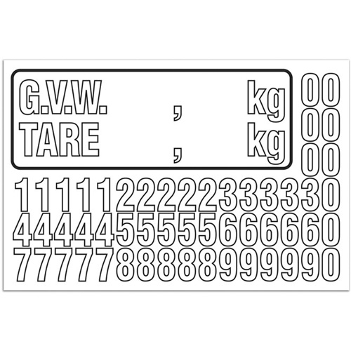Trousse de num&eacute;rotation de la masse brute du v&eacute;hicule (MBV) pour camion, Num&eacute;ros/lettres/ponctuation assortis, Blanc Maritime Industrial Rubber