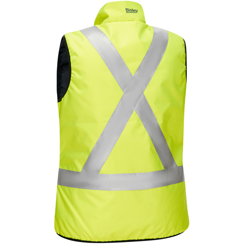 Bisley&reg; X-Back Women's Contoured Reversible Puffer Vest, High Visibility Lime-Yellow, Small, Polyester Maritime Industrial Rubber
