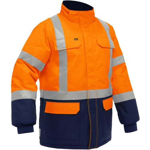 Manteau pour le froid extr&ecirc;me avec bas bleu marin et X au dos Bisley, Polyester, Orange haute visibilit&eacute;, 3T-Grand Maritime Industrial Rubber