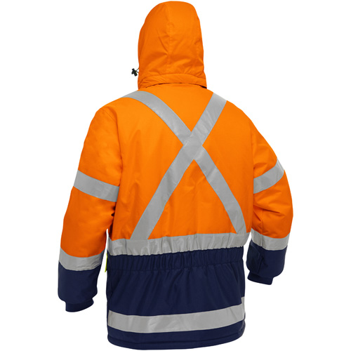 Manteau pour le froid extr&ecirc;me avec bas bleu marin et X au dos Bisley, Polyester, Orange haute visibilit&eacute;, 3T-Grand Maritime Industrial Rubber