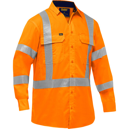 Chemise de travail &agrave; manches longues et X au dos Bisley avec X-Airflow, Poly-coton, Petit, Orange haute visibilit&eacute; Maritime Industrial Rubber
