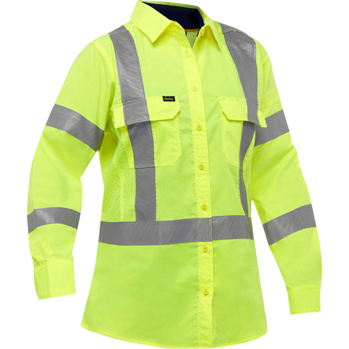 Chemise de travail &agrave; manches longues et X au dos Bisley avec X-Airflow pour femmes, Poly-coton, Petit, Jaune lime haute visibilit&eacute; Maritime Industrial Rubber
