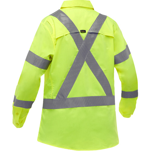 Chemise de travail &agrave; manches longues et X au dos Bisley avec X-Airflow pour femmes, Poly-coton, Petit, Jaune lime haute visibilit&eacute; Maritime Industrial Rubber